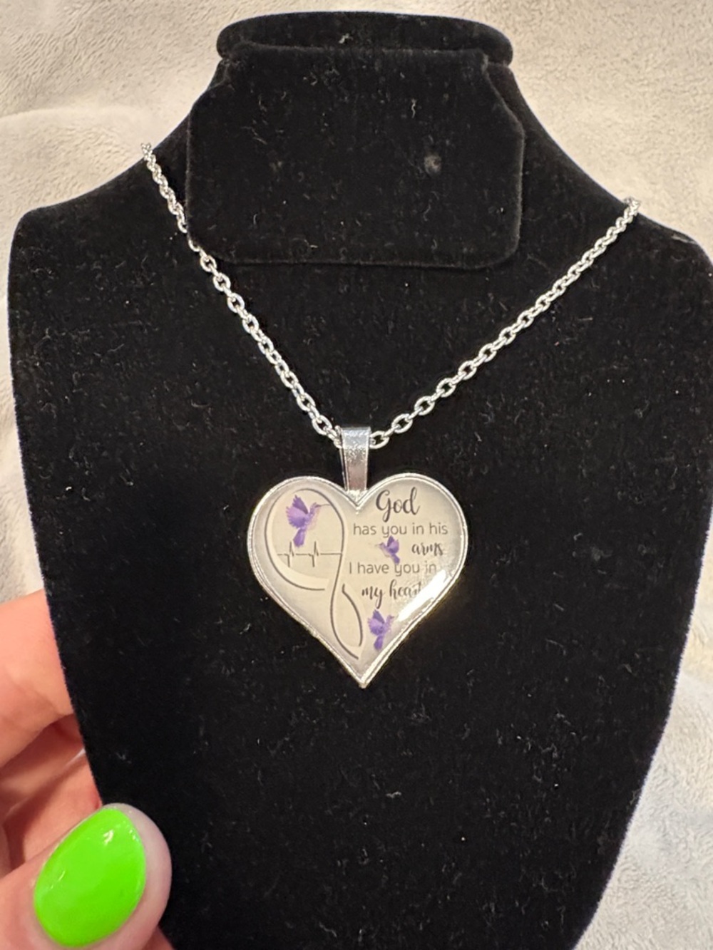 Heart Pendant Necklace with Purple Accent - Inspirational dragonfly